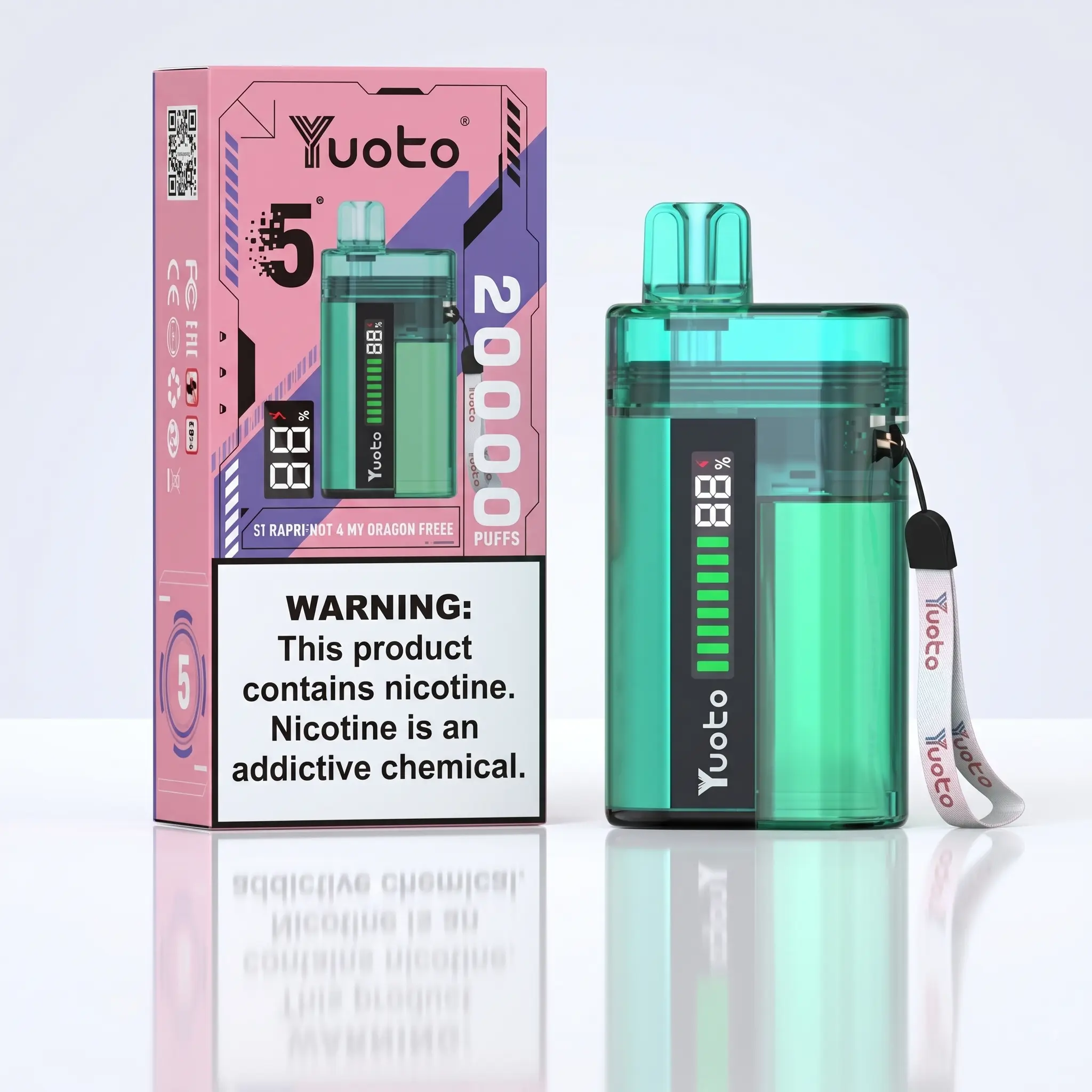 YUOTO 20000 Puffs Disposable 50mg Vape Strawberry kiwi Dragon Fruit