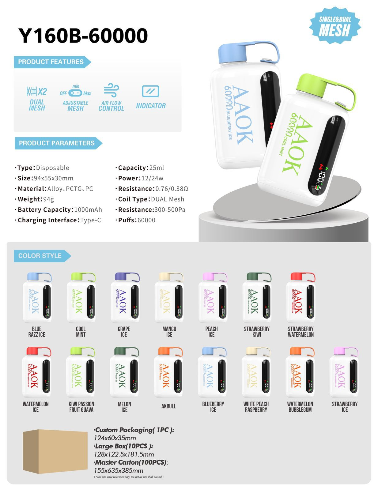 AAOK 60000 Puffs Y160B disposable vape kit in Dubai UAE