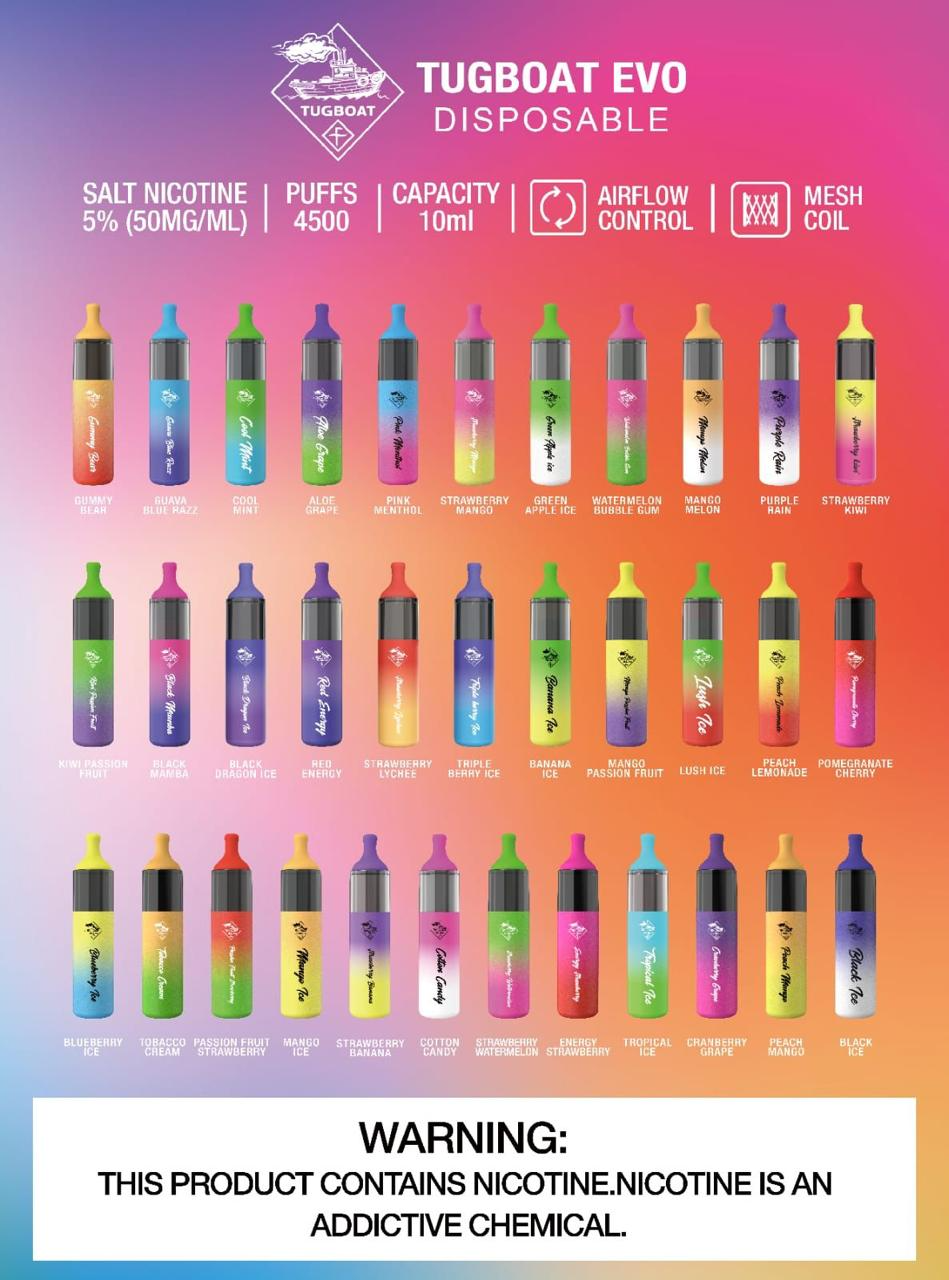 Tugboat Evo 4500 Puffs disposable vape in Dubai